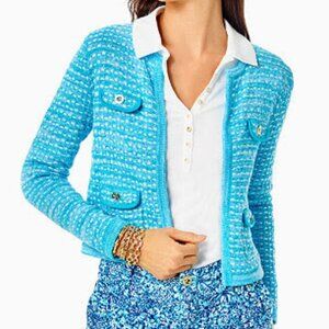 Lilly Pulitzer | Kienna Knit Cardigan Jacket Cumulus Blue Metallic Marl Size L